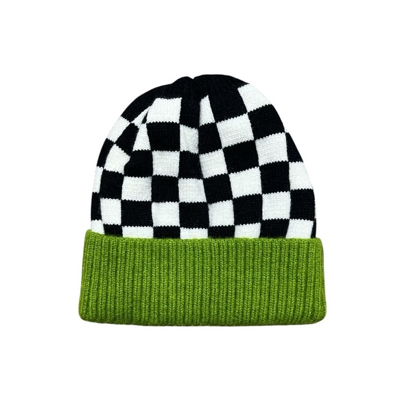 Checkered Green Band Beanie Skater OS Adult - Picture 1 of 2
